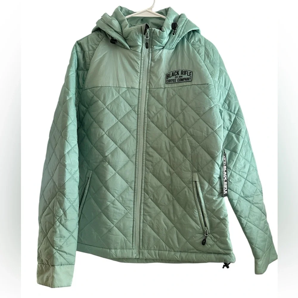 Black Rifle Coffee Company Women's Light Blue Puffer Jacket - NWT Medium - Picture 2 of 7
